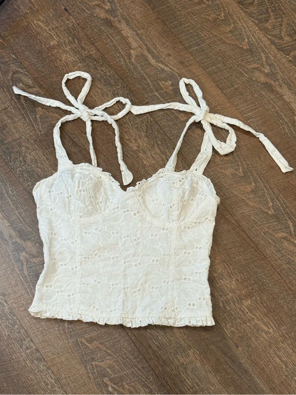 Dreamy White Coquette Cotton Eyelet Tie-Strap Corset Top Size S